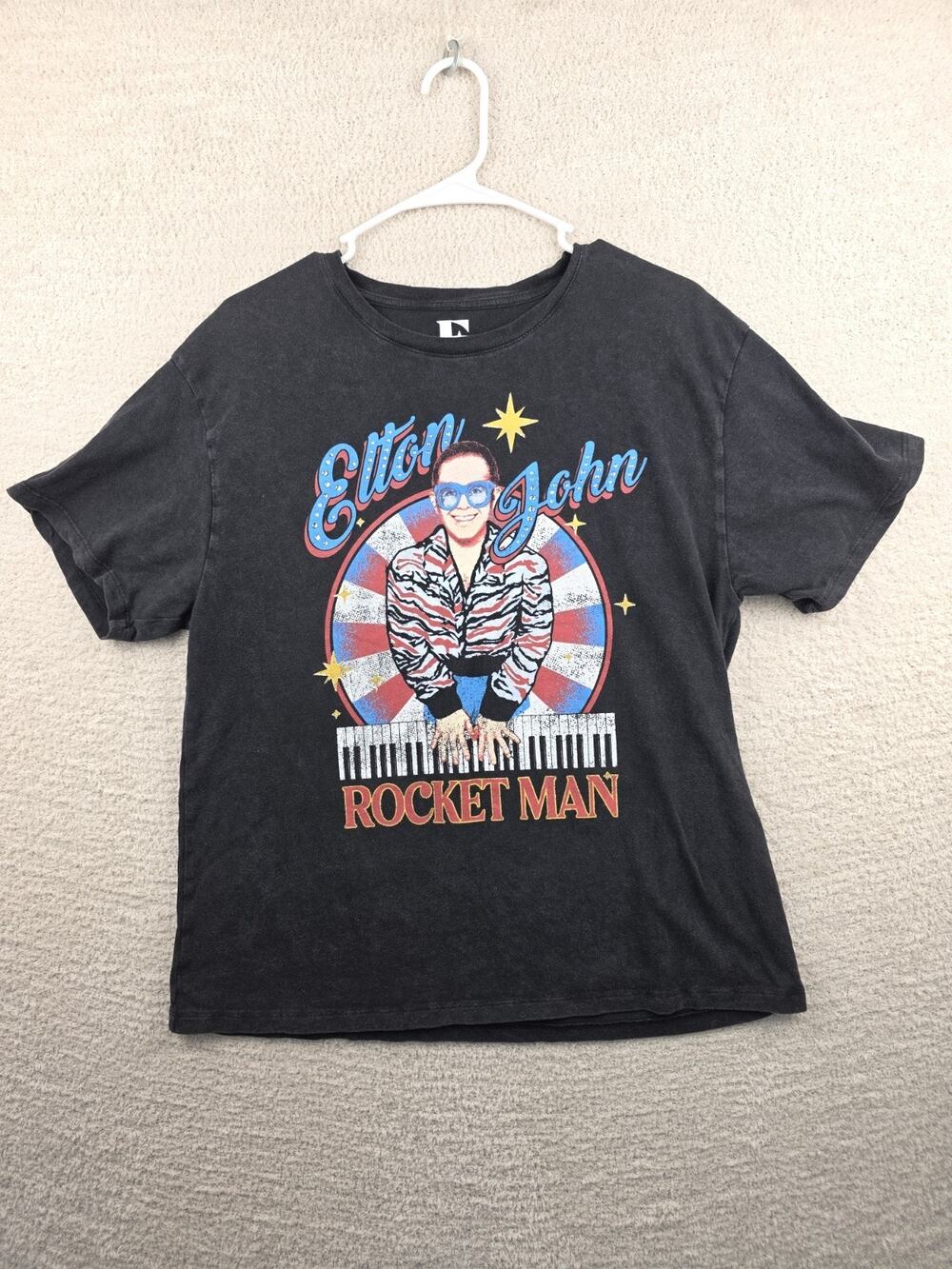Elton John Rocket Man Licensed Graphic T-Shirt with Rhinestone Size Medium